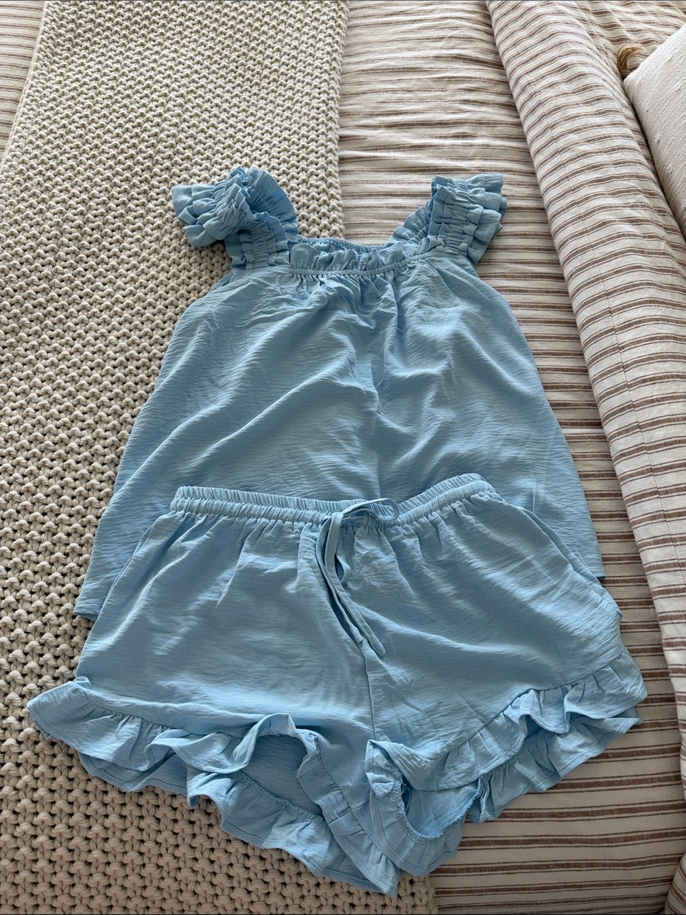 Baby blue ruffle pajama set size medium